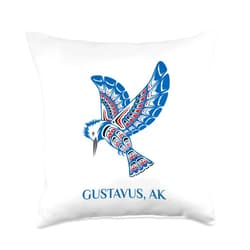 Gustavus AK PNW Native American Kingfisher Bird Gustavus Alaska Kingfisher Native American Indian Bird Throw Pillow, 18x18, Multicolor