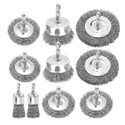 PaWuKi Wire Brush for Drill Set, Wire Wheel for Drill with 1/4 Inch Hex Shank, Drill Wire Brush Set with 0.012 Inch Coarse Crimped Carbon Steel Wires for Removing Rust, Paint and Corrosion (10)