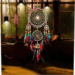 Jescrich Traditional Handicrafts Dream Catcher Hanging Feathers Ornament with 5 Rings（31'' Long）