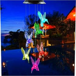 Milcraft Solar Hummingbird Wind Chimes - Color Changing LED Lights, Waterproof Outdoor for Home, Yard, Night, Garden