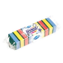 Duzzit Sponge Scourers Multicoloured for Kitchen and Bathroom, Remove Grease & Grime, Pack of 10, Multi, 10 Count (Pack of 1)