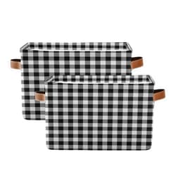 AUUXVA Storage Basket Classic Buffalo Plaid Check Storage Cube Box Durable Canvas Collapsible Toy Basket Organizer Bin with Handles for Shelf Closet Bedroom Home Office