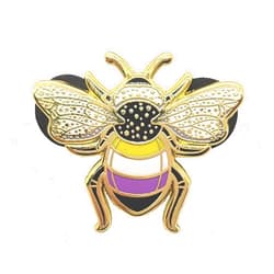 Hokum and Snark Nonbinary Pride Bee Enamel Pin in Enby LGBT+ Flag Colors | Pride Jewelry