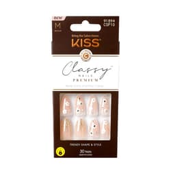 KISS Classy Nails Premium, Press-On Nails, Nail glue included, Gleamin', White, Medium Size, Almond Shape, Includes 30 Nails, 2G Glue, 1 Manicure Stick, 1 Mini File
