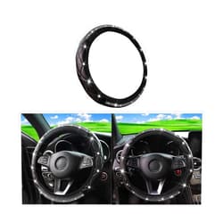 BESULEN Bling Leather Car Steering Wheel Cover, Diamond Crystal Rhinestone Vehicle Steer Wheel Protector, Sparkling Auto Interior Accessories, Universal 14.5-15Inch for SUV, Truck, RV