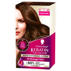 Schwarzkopf Keratin Color Permanent Hair Color, 4.0 Cappuccino, 1 Application - Professionally Inspired Permanent Hair Dye, for up to 80% Less Breakage vs Untreated Hair and up to 100% Gray Coverage