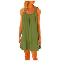 Yesunpxs Women Summer Short Mini Dress Printed Sleeveless Tank Dress Casual Loose Round Neck Tshirt Dress Beach Sundress