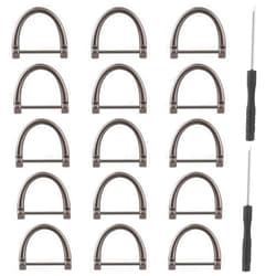 Trinkrittey 15 Pcs D-Rings Screw in Shackle Horseshoe U Shape D Ring Screw in Shackle Semicircle with Screwdriver DIY Leather Strap Craft Purse Replacement (Silver)