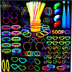 SHQDD 500 Glow Sticks Set, Glow in the Dark Party Supplies for Kids Adults - 200 Glow Sticks + 300 Accessories to DIY Bracelets/Necklaces/Glasses, Neon Party Favors for Birthday, Festivals, Concert