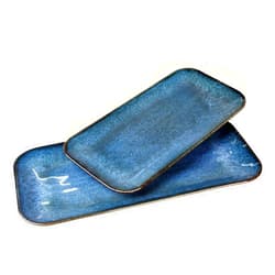Jinsongdafa Porcelain Dinner Plates Blue 2 PCS, Serving platters for entertaining, for Fruit, cheese, snack, Bread, cupcake, Salad - Scratch Resistant durable, Microwave, Dishwasher Safe