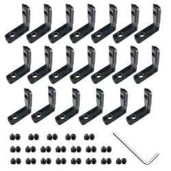 VICHSAMWY 20pcs Black 2020 Series L-Shape Interior Inside Corner Connector Joint Bracket with Screws + 1pcs Wrench for Slot 6mm 20S Aluminum Rail Accessories