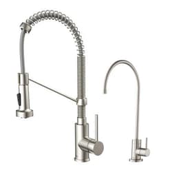 KRAUS Bolden Commercial Style Pull-Down Kitchen Faucet and Purita Water Filter Faucet Combo in Spot Free Stainless Steel, KPF-1610-FF-100SFS