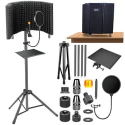 Dmsky Microphone Isolation Shield with Pop Filter & Tripod Stand, Foldable Mic Shield with Triple Sound Insulation, High Density Mic Sound Shield for Recording Studio, Podcasts, Singing, Broadcasting