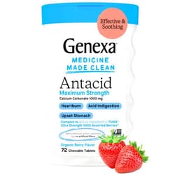 Genexa Antacid Maximum Strength Chewable Tablets | Calcium Carbonate Acid Reducer Relief for Heartburn, Acid Indigestion, & Upset Stomach | Delicious Organic Berry Flavor | 216 Tablets (3 Pack)
