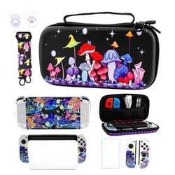 GLDRAM Colorful Mushroom Carrying Case for Nintendo Switch OLED Durable Travel Storage Bag with Glittery Switch OLED Protective Cover & HD Screen Protector & Shoulder Strap & Thumb Caps for Boys Girls