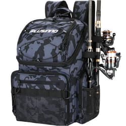 PLUSINNO Fishing Backpack with Rod Holders & Cooler, 45L Large Water-resistant Fishing Tackle Bag,Fishing Tackle Backpack