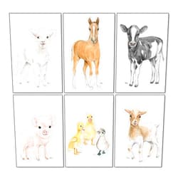 James River Studios Farm Nursery Art Prints Set of 6 Unframed, Pick Your Baby Farm Animals and Print Size, Lamb Pig Horse Cow Goat Ducks, Original Watercolor Art Signed By Artist