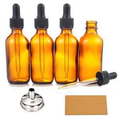 AOZITA 4 Pack, 2 oz Dropper Bottles with 1 Funnel & 4 Labels - Essential Oils Bottles for Health, Personal Care & Beauty - 60ml Thick Dark Amber Glass Tincture Bottles with Eye Droppers, Leakproof