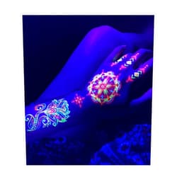 D'IRIS studio Temporary Tattoos for Glow Party UV Blacklight – 1 Sheet Lotus Floral Body Paint Art Light Festival Accessories Glow in the Dark Makeup | 7.2” x 5.2” Temp Great for EDM EDC Party Rave Parties