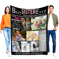 LGNAZIO Custom Blanket with Photo, Make a Personalized Sister Blanket Gifts for Sisters, Customizable Memories Souvenir Throw Blankets with Pictures for Best Sisters Ever, 7 Collage Made in USA
