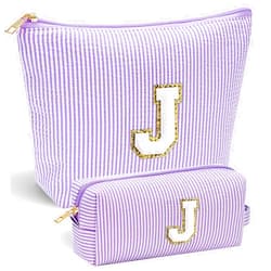 YOOLIFE Preppy Stuff for Teen Girls, Gifts for Teen Girls Birthday Gifts Idea for Mom Her | Personalized Cute Makeup Bag for Girlfriend | 21st Birthday Gifts for Her Makeup Pouch Monogram Makeup Bag J