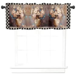 CHENHUII Curtain Valance Black Plaid Vase Flower Oil Painting Valance Kitchen Curtains with Rod Pocket Window Treatment Short Curtain Panels for Bathroom Living Room 54
