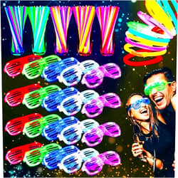 TURNMEON 125 Pack Glow in The Dark Party Supplies Light Up Party Favors with 100 Glow Sticks and 25 Led Glasses Shutter Shades Sunglasses Neon Glow Accessories Valentines Day Wedding Birthday Concert