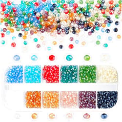 PH PandaHall Briolette Glass Beads Faceted 3mm, 1200pcs 12 Colors Crystal Czech Glass Seed Beads Electroplate AB Color Mini Spacer Loose Beads for Earring Bracelet Necklace Jewelry DIY Craft Making