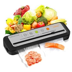 MEGAWISE 2023 Updated Vacuum Sealer Machine, MEGAWISE Food Sealer w/Starter Kit, Dry & Moist Food Modes, Compact Design with 10 Vacuum Bags & Bulit-in Cutter(Grey)