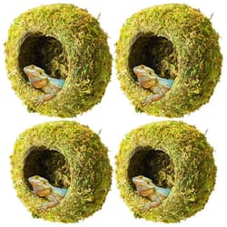 Tinideya 4 Pcs 4 x 4 x 3 Inch Mossy Cave Hide Green Reptile Mossy Hideout Humidity Crested Gecko Hide for Turtle Spider Lizard Frog Crested Gecko Chameleon
