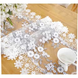Raedan White Floral Lace Table Runner 72 inches Dresser Scarf for Spring Easter Summer Kitchen Wedding Party (Gray, 16”x72”)