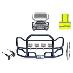KOZAK Black Front Grille Deer Moose Brush Bumper Guard Large compatible with Volvo VNL 2004-2017 PLUS Bracket, Logo with Stripe, 4x 6
