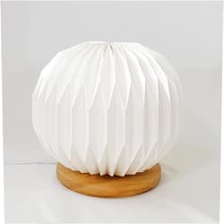 Studio pleat LLC SPHERE M - table lamp dimmable LED -origami, paper lamp, bedside lamp, oval, white, round, modern, japandi, scandinavian design, ecofriendly, minimalist, nursery, bedroom, kid room
