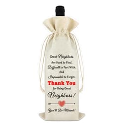 Gfhzdmf Moving Away Gift Housewarming Gift for Neighbors Housewarming Wine Bag Goodbye Gift for Best Neighbor Drawstring Burlap Wine Bag Christmas Congratulation Gift for Neighborhood Reusable Wine Wrap Bag