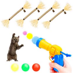SINROBO 4 Silvervine Sticks and Cat Ball Launcher with Plush Ball （30 balls） Cat Toys Bundle