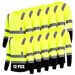 WPLM Hi Vis Long Sleeve Reflective T Shirts Safety Work Shirts Black Bottom Fast Dry for Men 12PCS