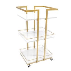 YUNLAIGOTOP Utility Manicure Trolley, 3 Layers Storage Rolling Barber Cart with Wheels, Multi-Purpose Rack Heavy-Duty Trolley for Beauty Spa Cosmetology Massage (Gold)