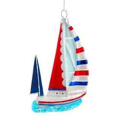 Kurt S. Adler Kurt Adler 5.5 Inch Noble Gems Red, White, Blue Glass Sailboat Ornament