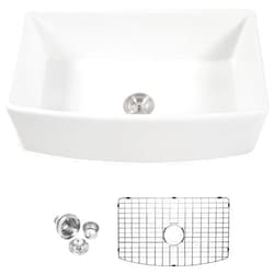 Lordear 33 White Farm Sink,33 inch White Farmhouse Kitchen Sink Curved Apron Fireclay Porcelain Apron Front Single Bowl Farm Kitchen Sink Basin