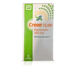 Generic Creon 25,000 Pancreatin 300mg - Digestive Enzyme Supplement for Pancreatic Insufficiency - Supports Digestion with Lipase, Protease, and Amylase - 50 Capsules