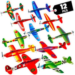 Bedwina Glider Planes Bulk 12-Pack 8-Inch Bomber Airplane Gliders for Kids, Foam Paper Airplane Kit For Birthday, Goodie Bag Stuffers Party Favors For Kids Great Paper Airplanes For Outdoor Flying Toy