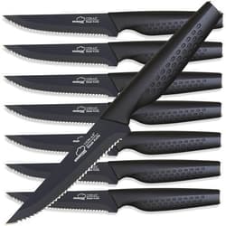 Amorston Steak Knives, Steak Knives Set of 8, Stainless Steel Steak Knife Set, Serrated Knives Dishwasher Safe, Elegant Black