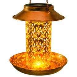 OLIKER Solar Bird Feeder Decorative Metal Panels Hanging Bird House with Light for Feeding Wild Bird Feeder Outdoors Hanging Gift for Bird Lovers Outdoor Garden Backyard Decoration