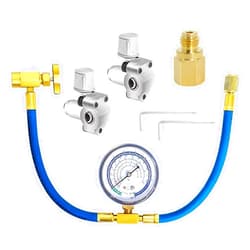 Wadoy Refrigerator Freon Recharge Kit, 𝐀𝐂 𝐑𝐞𝐜𝐡𝐚𝐫𝐠𝐞 𝐊𝐢𝐭, R134a/R-12/R-22 Refrigerant Charging Gauge Hose Set with BPV31 Bullet Piercing Tap Valve for Home A/C Refrigerant System