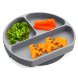 Satiety Suction Plates for Babies - Silicone Baby Plates and Toddler Plates - 3 Compartment Spill Proof for High Chair - First Stage Feeding Supplies for Kids -Microwave and Dishwasher Safe by Satiety (Grey) Gray