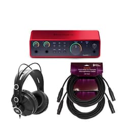 Focusrite Scarlett 2i2 4th Gen USB Audio Interface Bundle with Closed-Back Studio Monitor Headphones and 25-Feet XLR Microphone Cable (2-Pack) (4 Items)