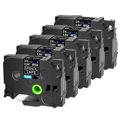 USUPERINK SuperInk 5 Pack Compatible for Brother P-Touch STE Label Tape STe-151 ST-151 STe151 ST151 Black on Clear Mobile Stencil Tape for Label Printer PT-P900W PT-E500 PT-D600 (1