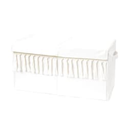 Sweet Jojo Designs Ivory Boho Bohemian Girl Boy Small Fabric Toy Bin Storage Box Chest For Baby Nursery Kids Room - Gender Neutral Solid Beige Cream Off White Farmhouse Chic Unisex Minimalist Tassel