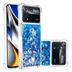 Asdsinfor Compatible with Xiaomi Poco X4 Pro 5G Case,Glitter Liquid Clear Quicksand TPU with Anti-Fall Belt Bumper Corner Protection Case Compatible with Xiaomi Poco X4 Pro 5G Blue Love LSYB