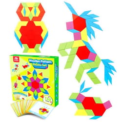 Coogam Wooden Pattern Blocks Set 130PCS Geometric Color Shape Manipulative Puzzle – Graphical Montessori Tangram Early Learning Educational Toys Brain Teasers STEM Gift for Kids with 24 Design Cards